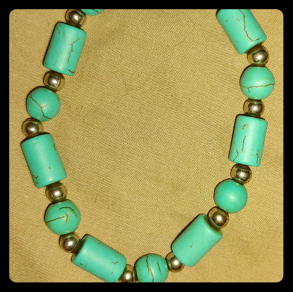 Turquoise & Silver Bead Bracelet Southwest